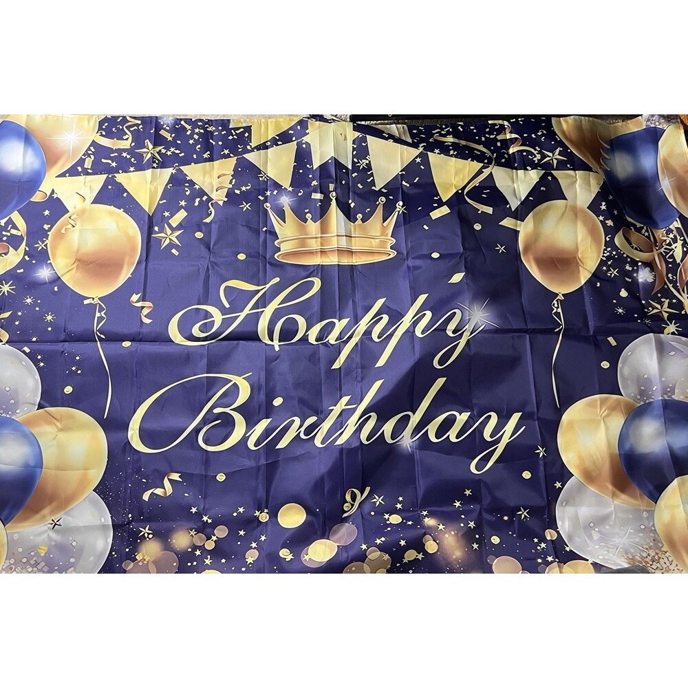 Happy Birthday Backdrop Purple Gold Silver - Large Banner w/Grommets 70.8×47.2